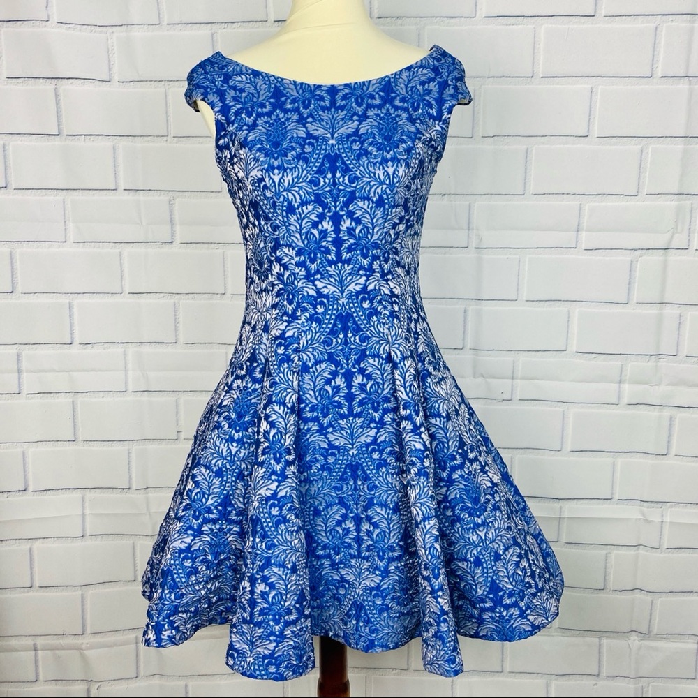 Betsey Johnson Blue Brocade Swing Dress